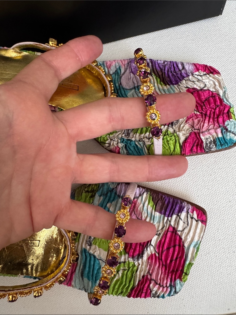 VTG Giuseppe Zanotti Y2K Archival Crystal Floral Crinkle Leather Sandals - Picture 3 of 11